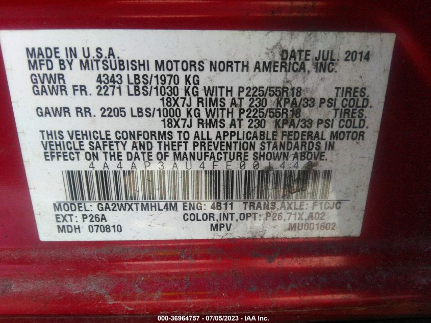 2015 MITSUBISHI OUTLANDER SPORT ES - 4A4AP3AU4FE001448