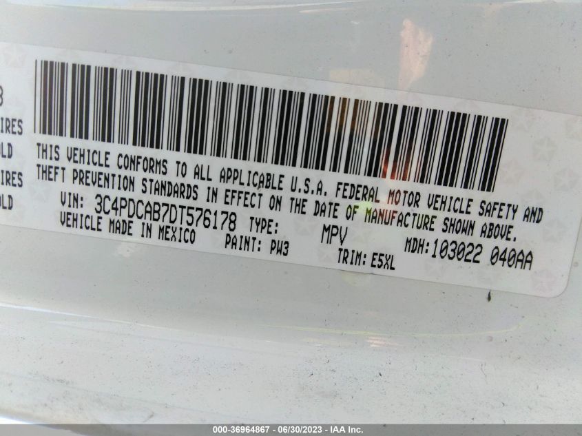 2013 DODGE JOURNEY AMERICAN VALUE PKG - 3C4PDCAB7DT576178