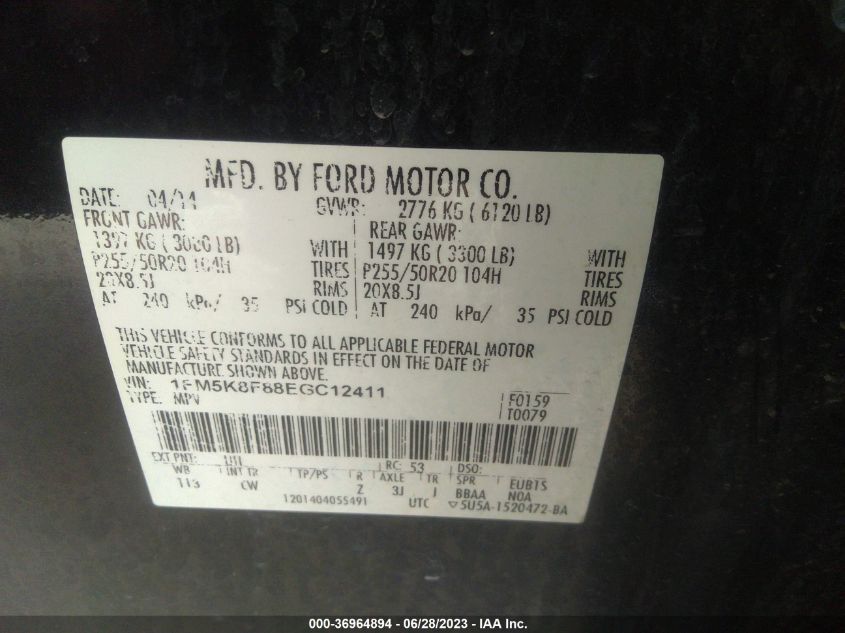 2014 FORD EXPLORER LIMITED - 1FM5K8F88EGC12411