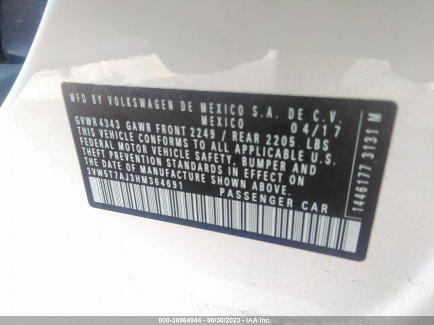 2017 VOLKSWAGEN JETTA GLI - 3VW5T7AJ3HM364691