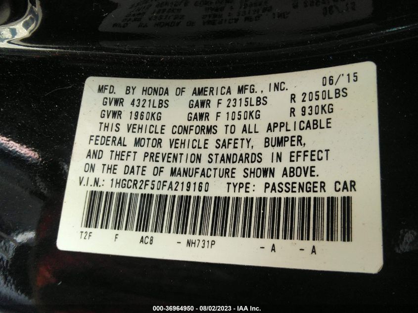 2015 HONDA ACCORD SEDAN SPORT - 1HGCR2F50FA219160