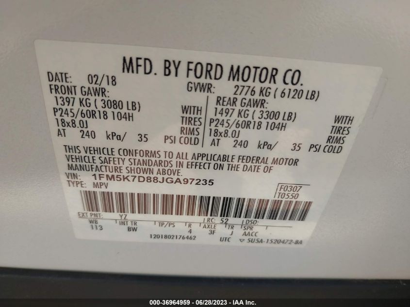 2018 FORD EXPLORER XLT - 1FM5K7D88JGA97235