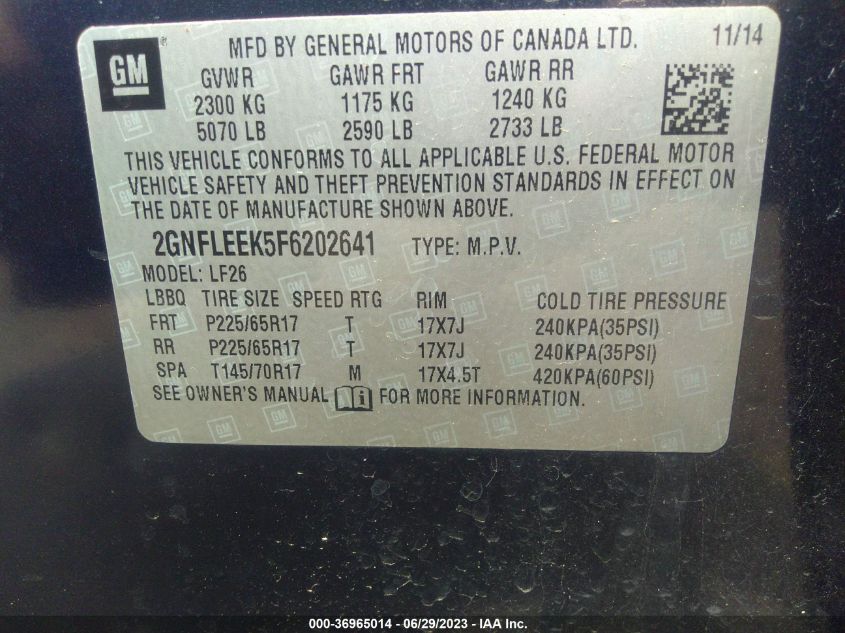 2015 CHEVROLET EQUINOX LS - 2GNFLEEK5F6202641