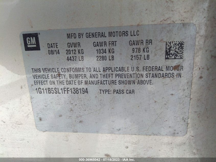 2015 CHEVROLET MALIBU LS - 1G11B5SL1FF138194