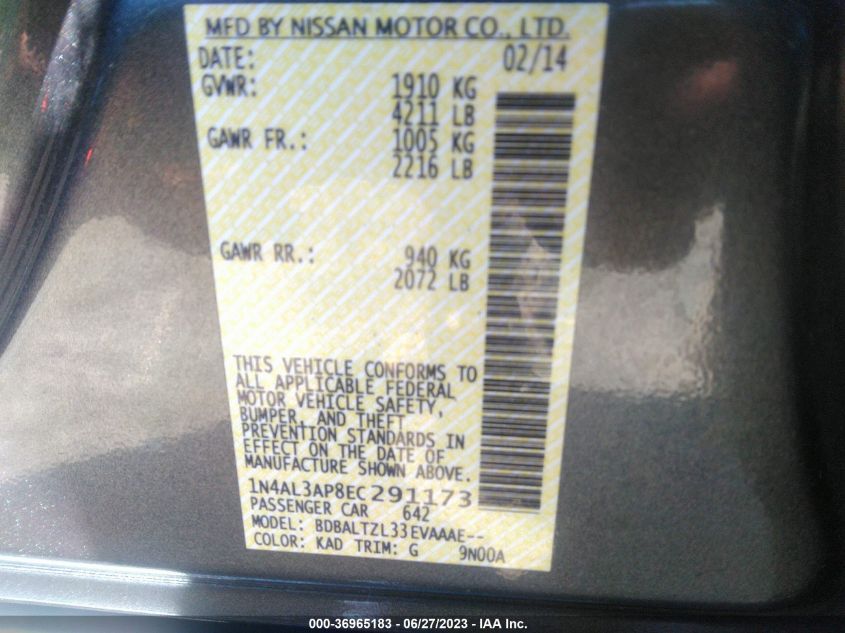 2014 NISSAN ALTIMA 2.5 SV - 1N4AL3AP8EC291173
