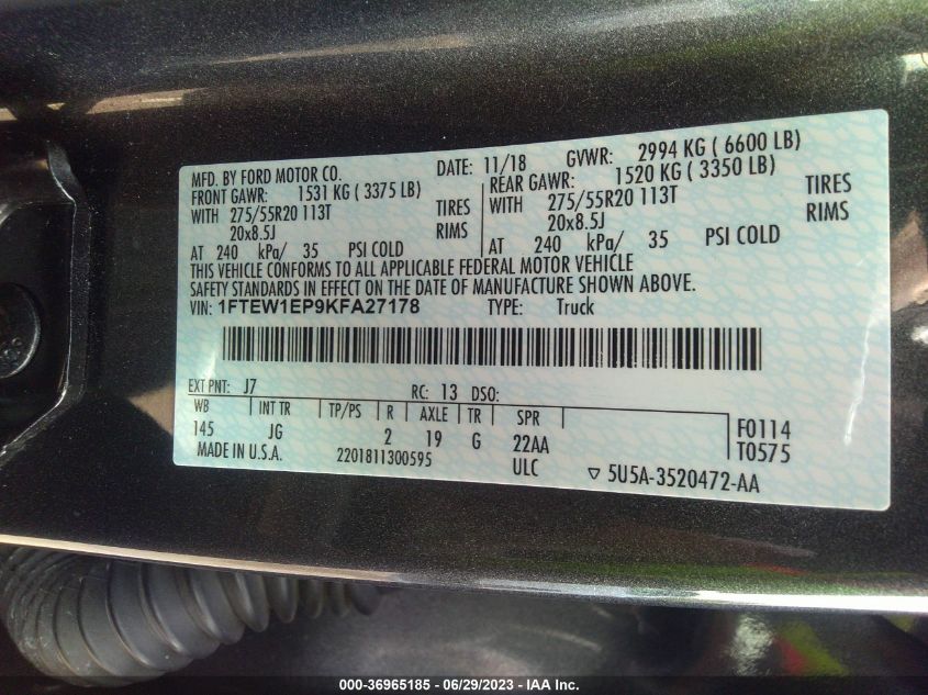2019 FORD F-150 XL/XLT/LARIAT - 1FTEW1EP9KFA27178