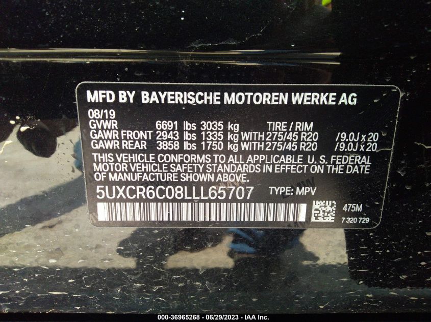 2020 BMW X5 XDRIVE40I - 5UXCR6C08LLL65707