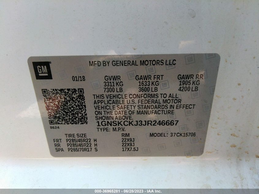2018 CHEVROLET TAHOE PREMIER - 1GNSKCKJ3JR246667