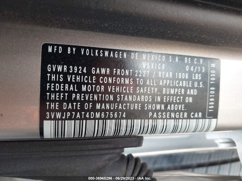 2013 VOLKSWAGEN BEETLE COUPE 2.5L - 3VWJP7AT4DM675674