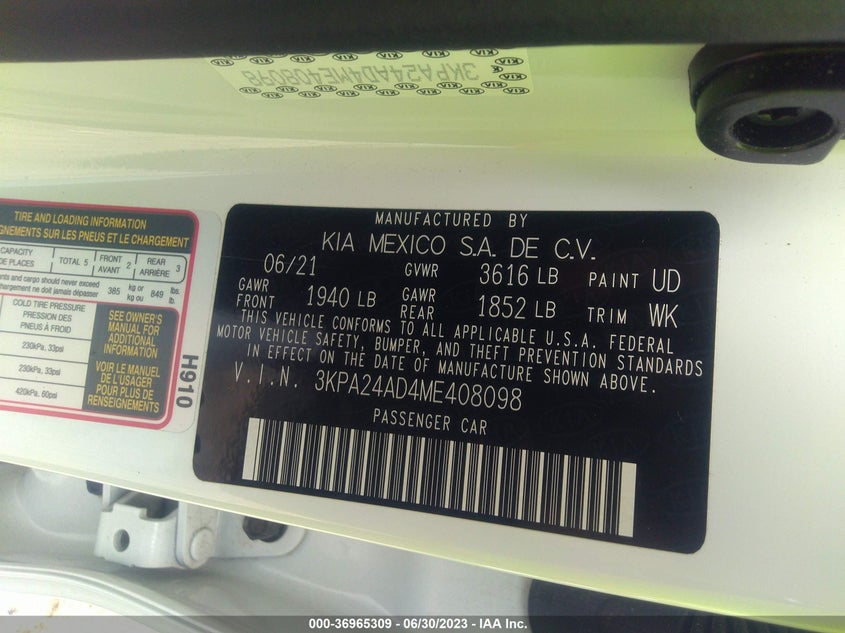 VIN 3KPA24AD4ME408098 2021 KIA RIO LX