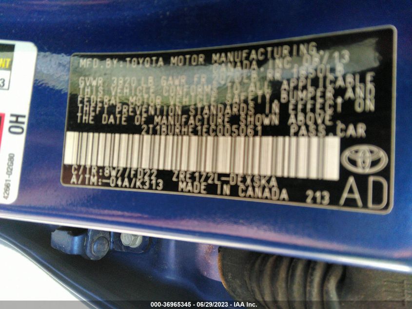 2014 TOYOTA COROLLA L/LE/S/S PLUS/LE PLUS - 2T1BURHE1EC005061