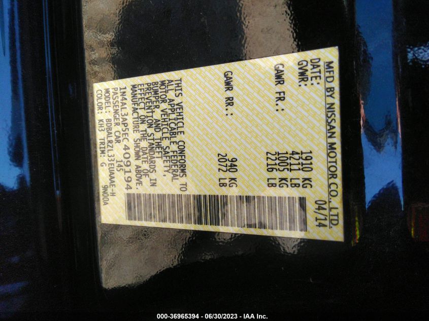 2014 NISSAN ALTIMA 2.5 S - 1N4AL3AP5EC409194
