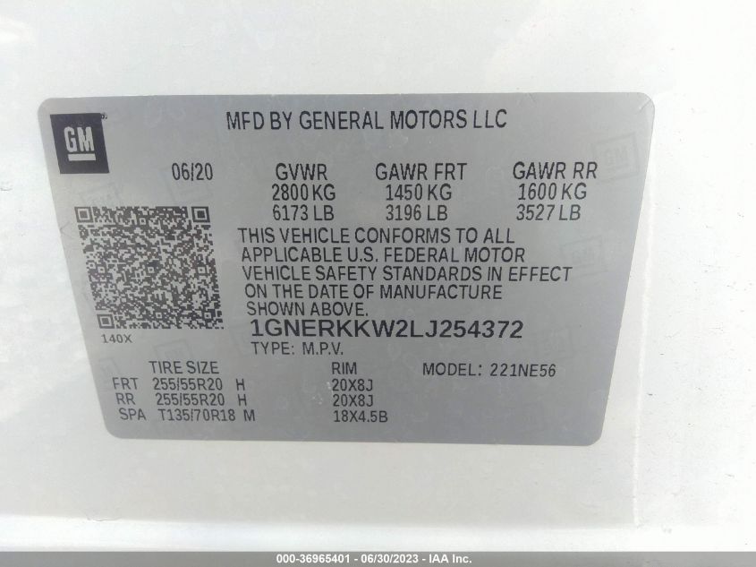 2020 CHEVROLET TRAVERSE PREMIER - 1GNERKKW2LJ254372
