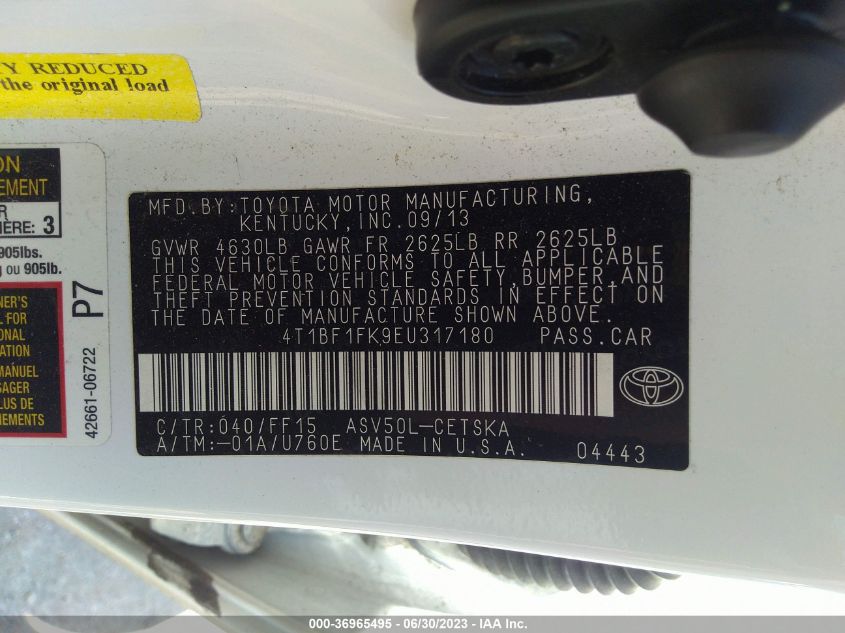 2014 TOYOTA CAMRY L/SE/LE/XLE - 4T1BF1FK9EU317180