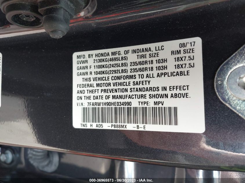 2017 HONDA CR-V TOURING - 7FARW1H90HE034990