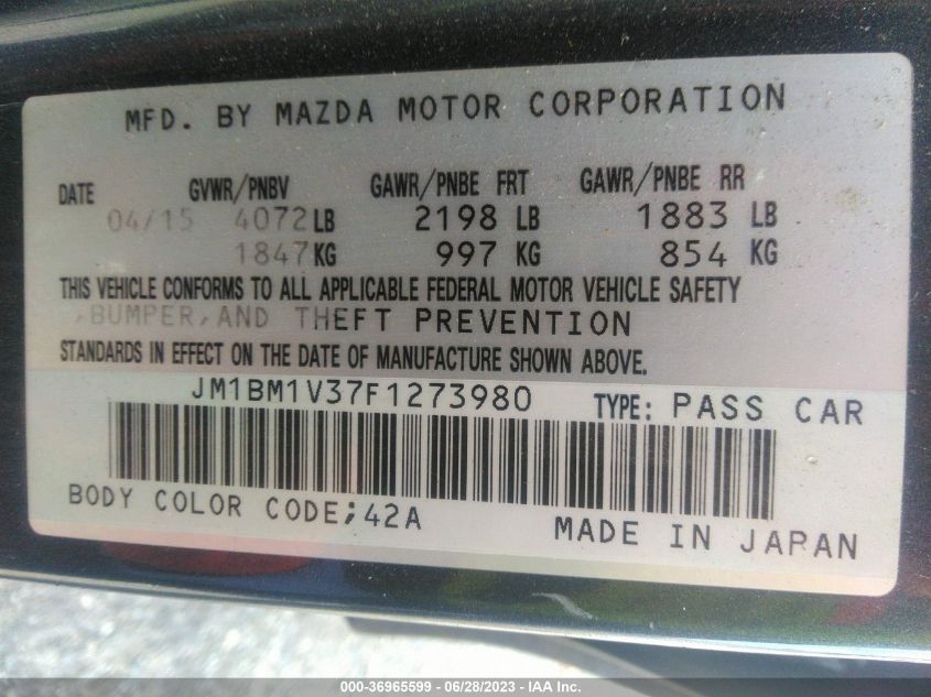 2015 MAZDA MAZDA3 S TOURING - JM1BM1V37F1273980