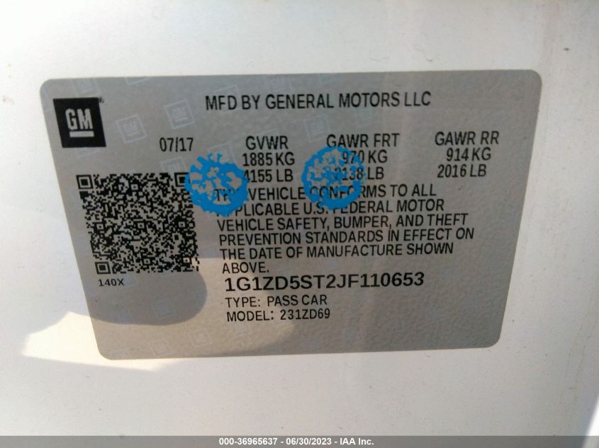 2018 CHEVROLET MALIBU LT - 1G1ZD5ST2JF110653