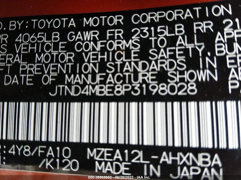 2023 TOYOTA COROLLA HATCHBACK SE JTND4MBE8P3198028
