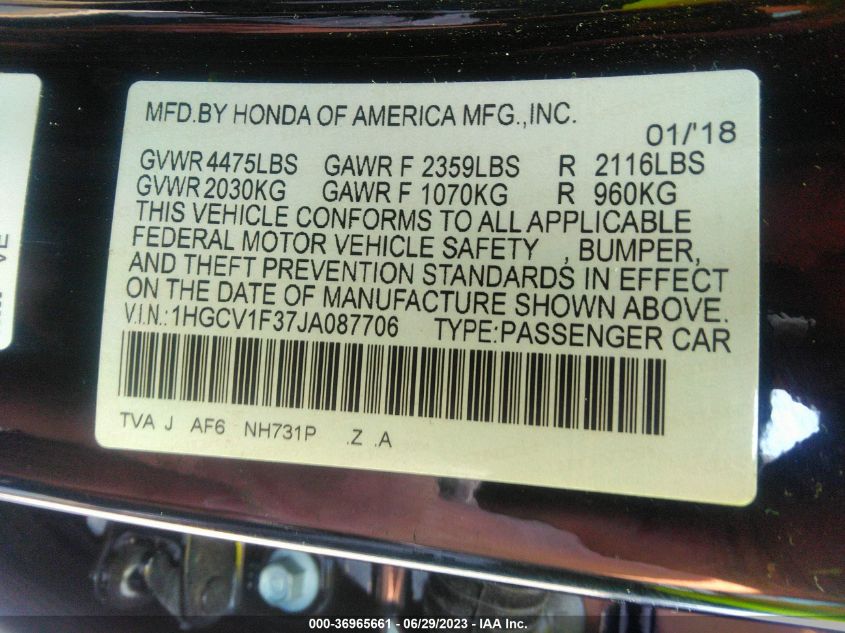 2018 HONDA ACCORD SEDAN SPORT 1.5T - 1HGCV1F37JA087706
