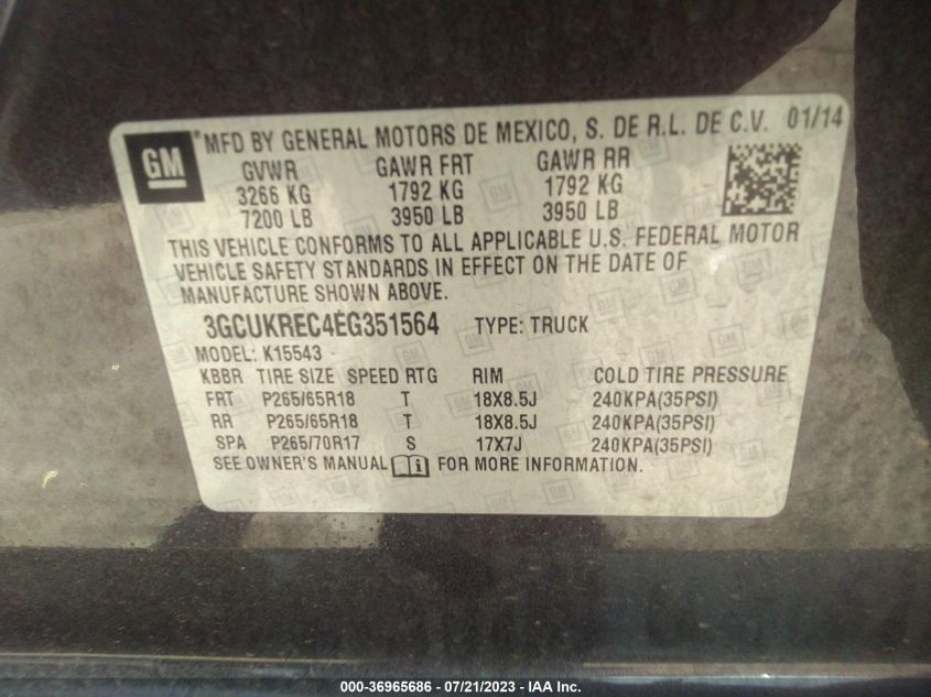 2014 CHEVROLET SILVERADO 1500 LT - 3GCUKREC4EG351564