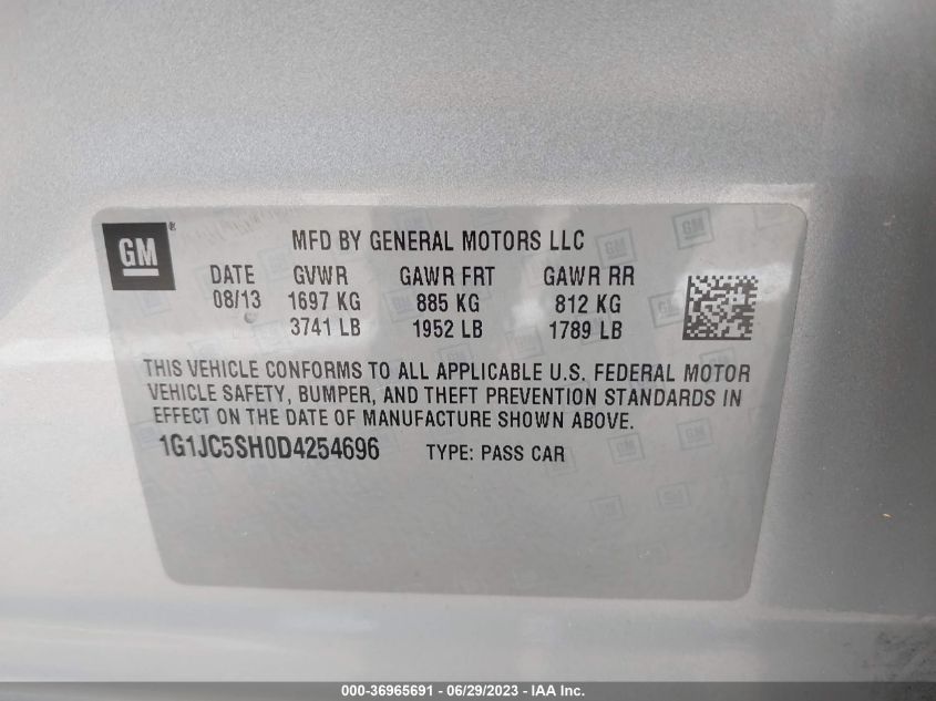 2013 CHEVROLET SONIC LT - 1G1JC5SH0D4254696