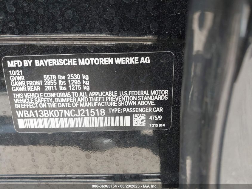 2022 BMW 5 SERIES M550I XDRIVE - WBA13BK07NCJ21518