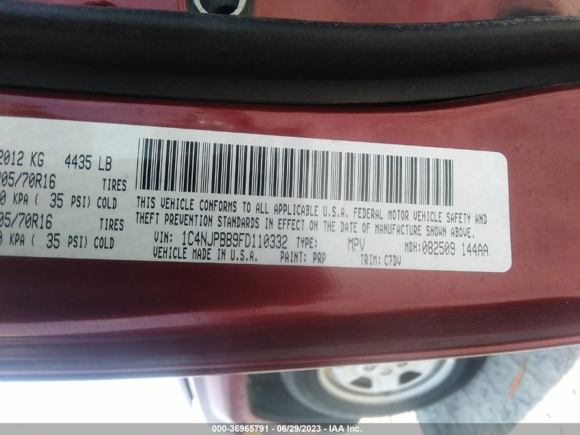2015 JEEP PATRIOT SPORT - 1C4NJPBB9FD110332