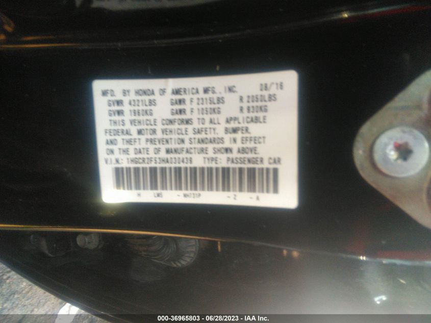 2017 HONDA ACCORD SEDAN SPORT - 1HGCR2F53HA030439