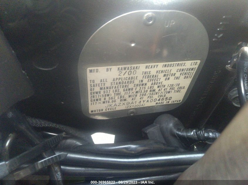 2000 KAWASAKI ZX1200 A1 - JKAZX9A14YA004650