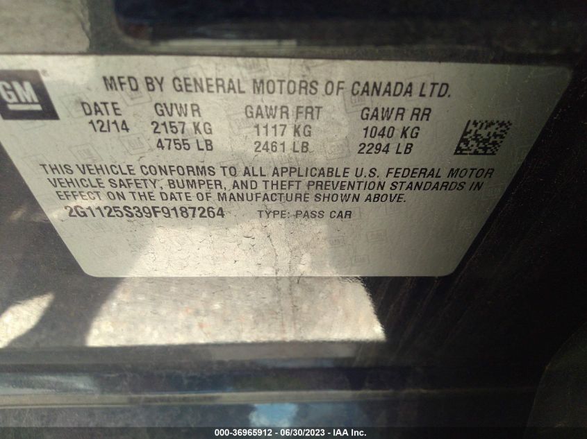 2015 CHEVROLET IMPALA LT - 2G1125S39F9187264