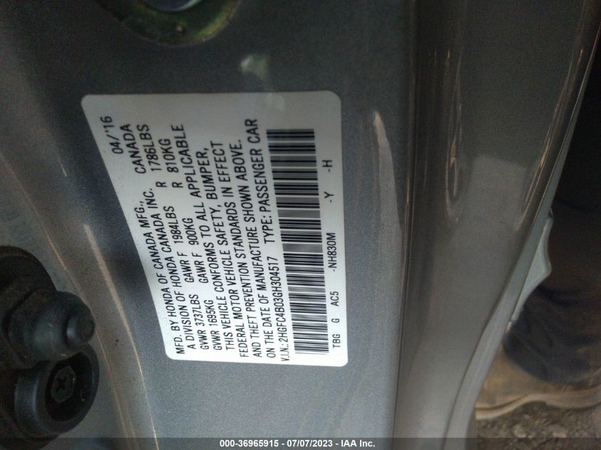 2016 HONDA CIVIC COUPE LX-P - 2HGFC4B03GH304517