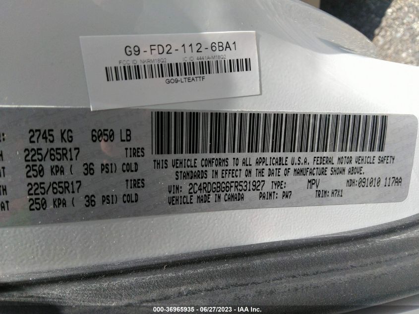 2015 DODGE GRAND CARAVAN SE - 2C4RDGBG6FR531927