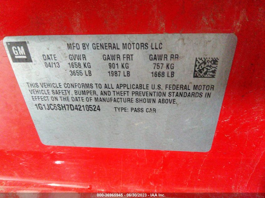 2013 CHEVROLET SONIC LT - 1G1JC6SH7D4210524