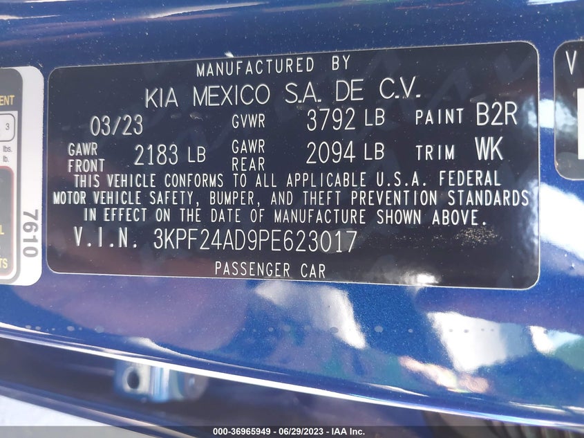 VIN 3KPF24AD9PE623017 2023 KIA FORTE LXS
