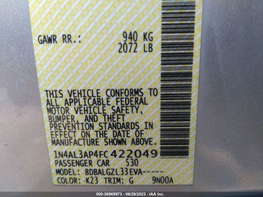 2015 NISSAN ALTIMA 2.5 - 1N4AL3AP4FC422049