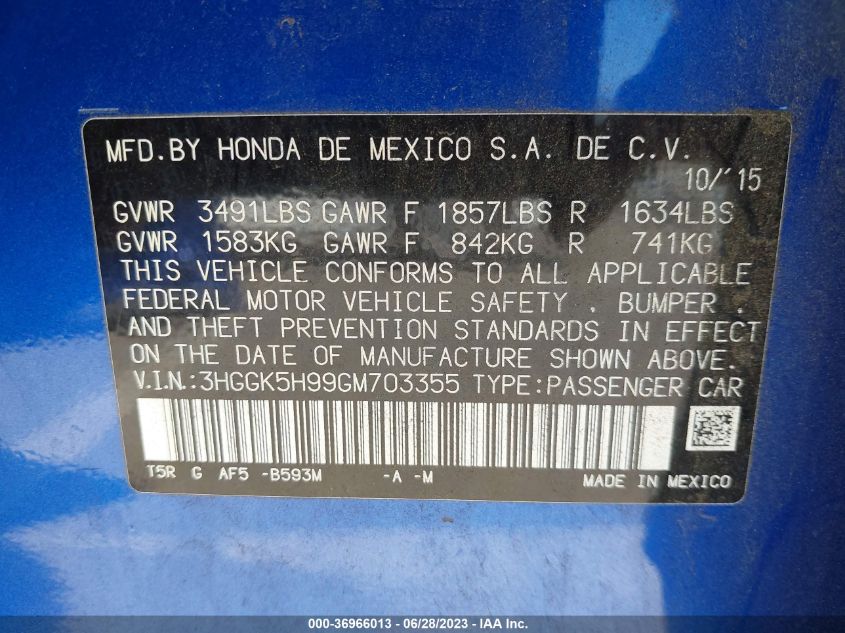 2016 HONDA FIT EX-L - 3HGGK5H99GM703355