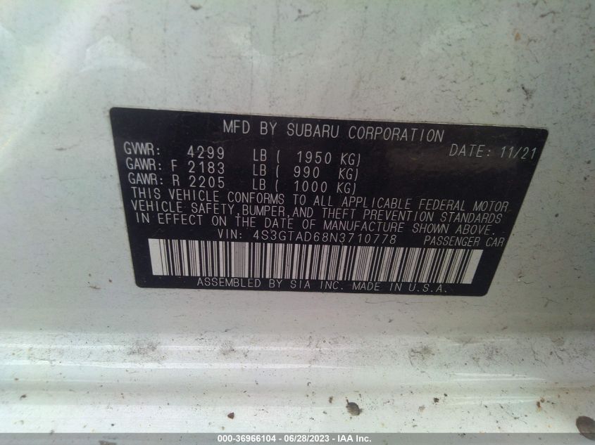 2022 SUBARU IMPREZA PREMIUM - 4S3GTAD68N3710778