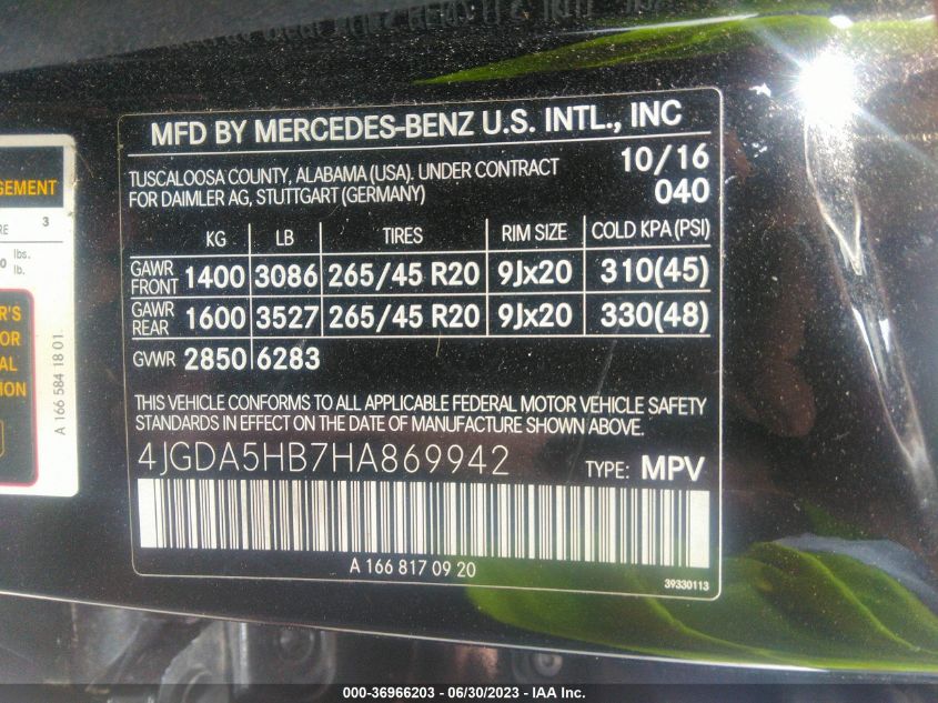 2017 MERCEDES-BENZ GLE GLE 350 - 4JGDA5HB7HA869942
