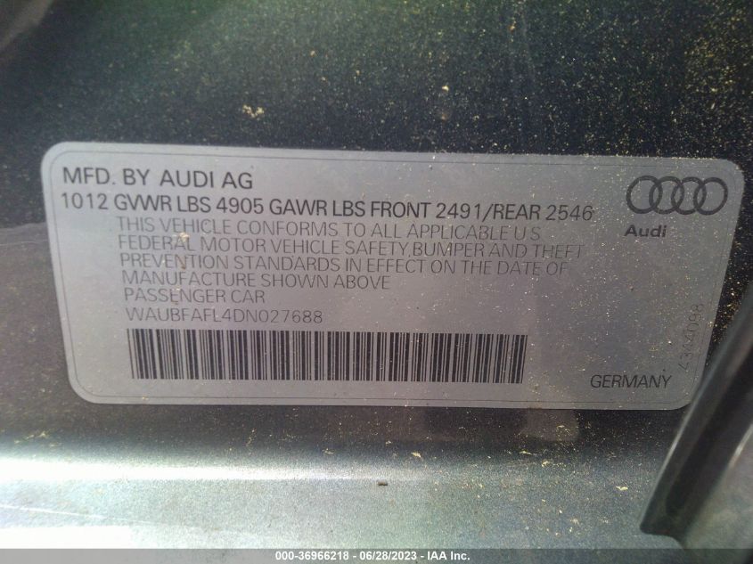 2013 AUDI A4 PREMIUM - WAUBFAFL4DN027688
