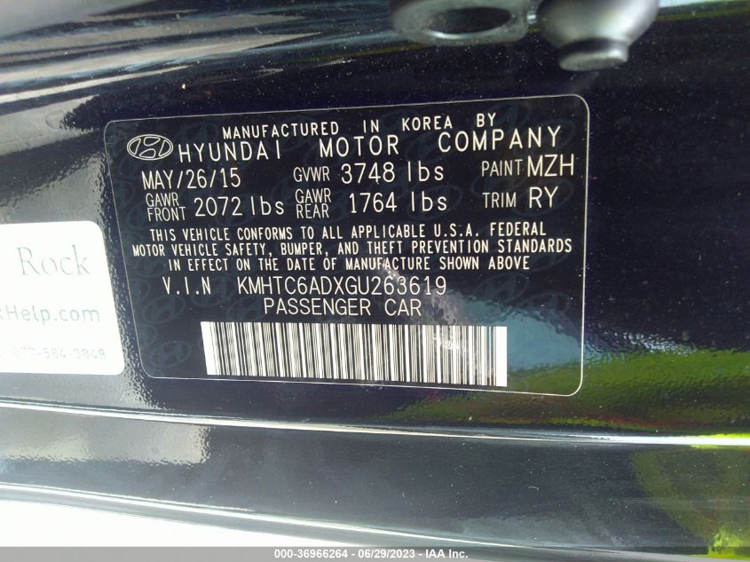 2016 HYUNDAI VELOSTER - KMHTC6ADXGU263619