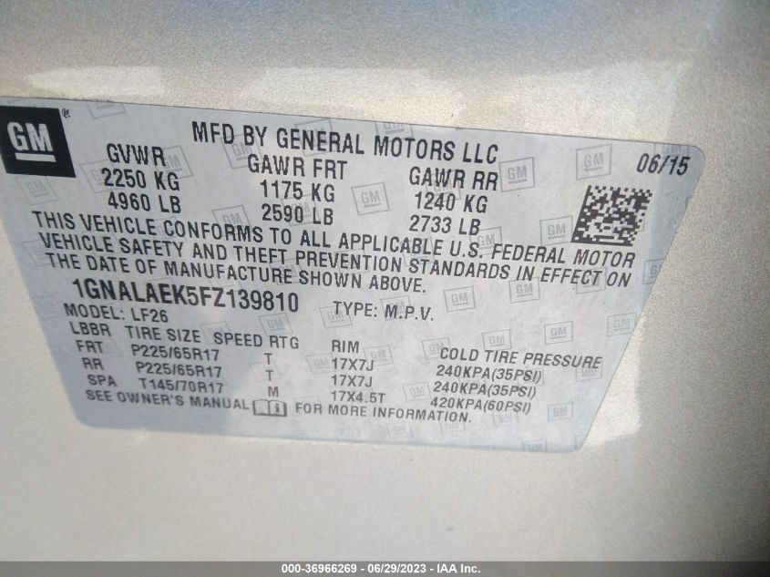 2015 CHEVROLET EQUINOX LS - 1GNALAEK5FZ139810