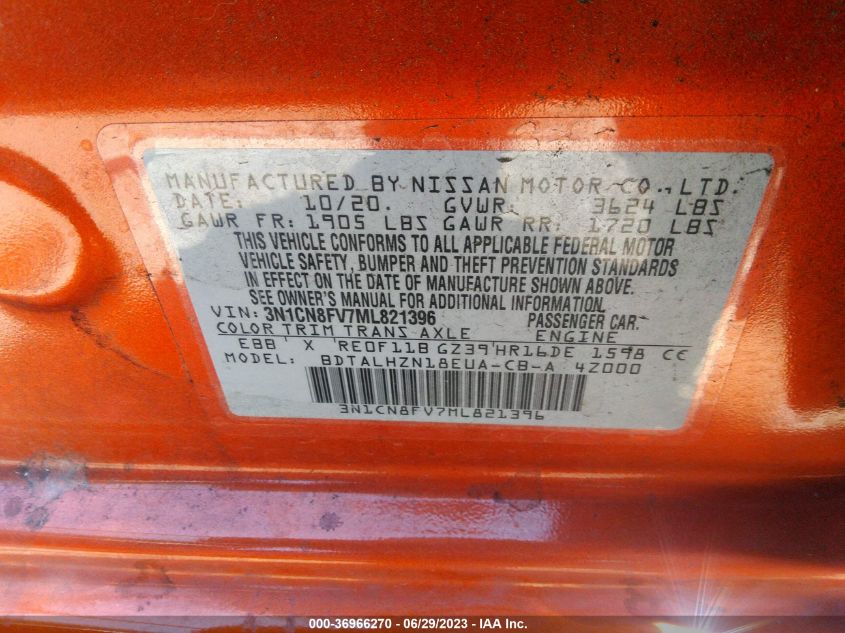2021 NISSAN VERSA SR - 3N1CN8FV7ML821396
