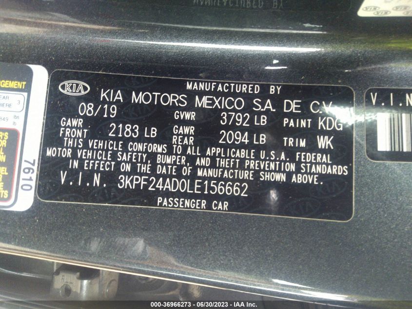 2020 KIA FORTE LXS - 3KPF24AD0LE156662