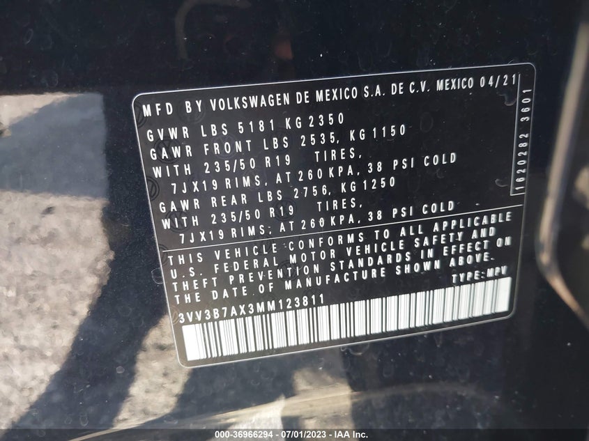 VIN 3VV3B7AX3MM123811 2021 VOLKSWAGEN TIGUAN SE/SE R-LINE BLACK/SEL