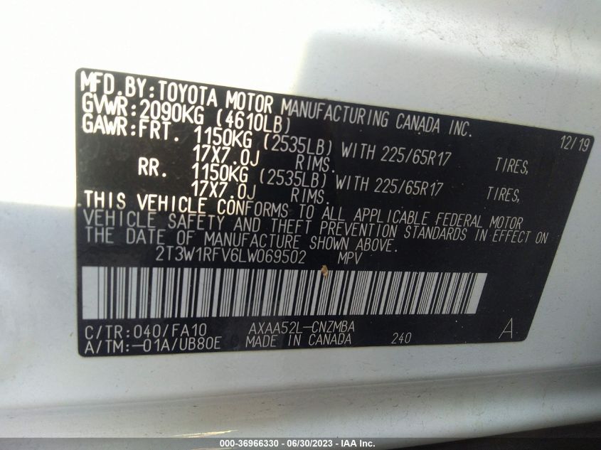 2020 TOYOTA RAV4 XLE - 2T3W1RFV6LW069502