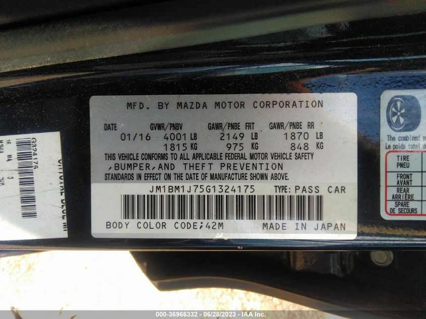 2016 MAZDA MAZDA3 I SPORT - JM1BM1J75G1324175
