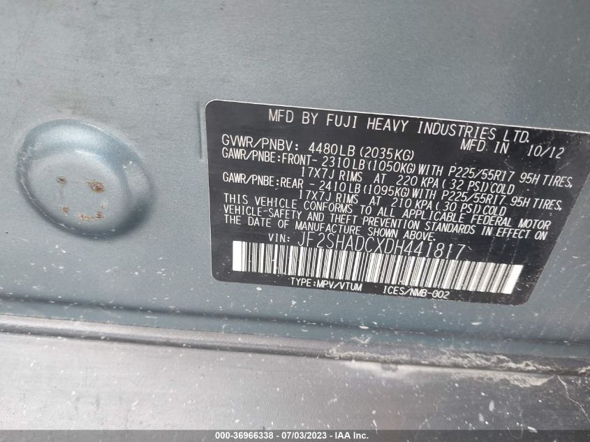 2013 SUBARU FORESTER 2.5X PREMIUM - JF2SHADCXDH441817