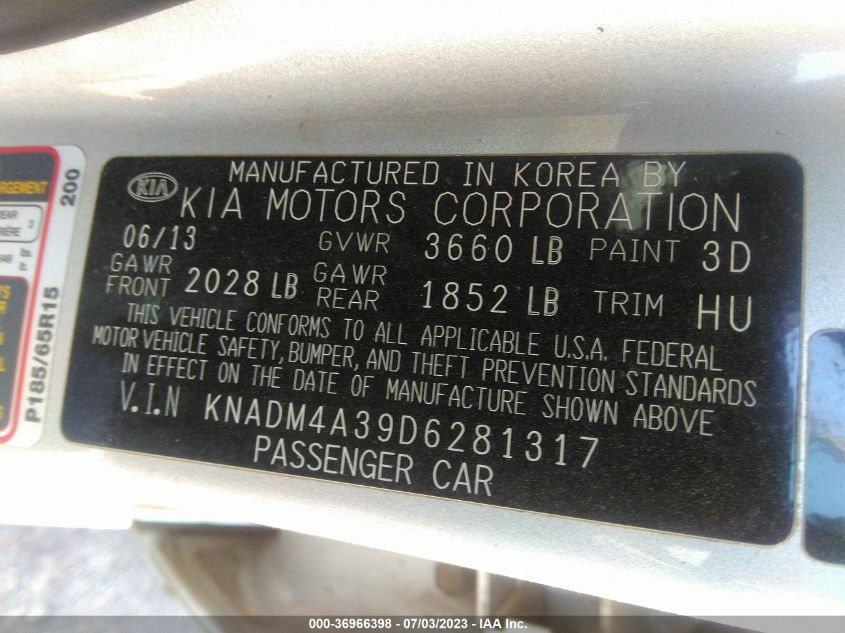 2013 KIA RIO LX - KNADM4A39D6281317