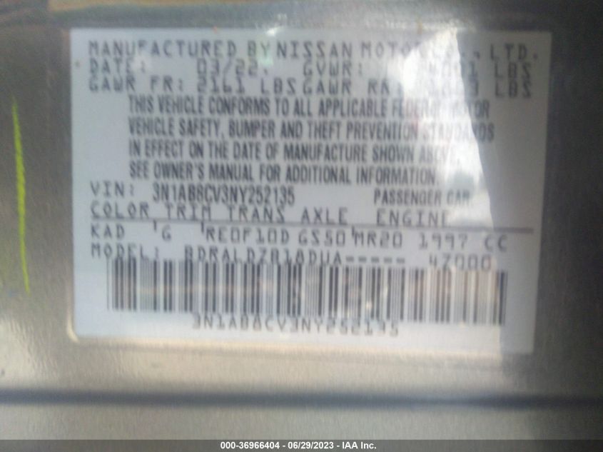 2022 NISSAN SENTRA SV - 3N1AB8CV3NY252135
