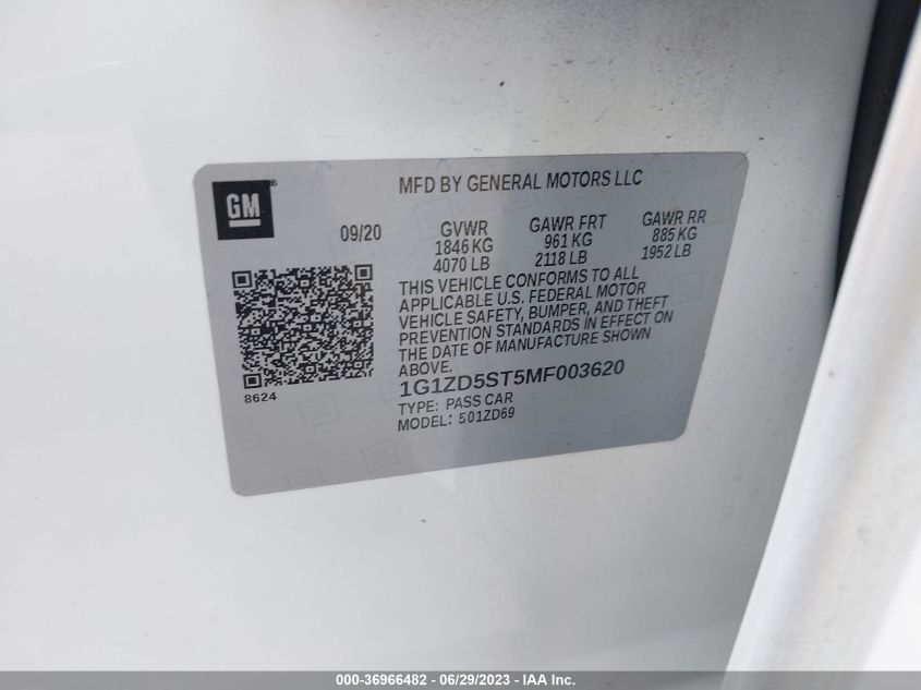 2021 CHEVROLET MALIBU LT - 1G1ZD5ST5MF003620
